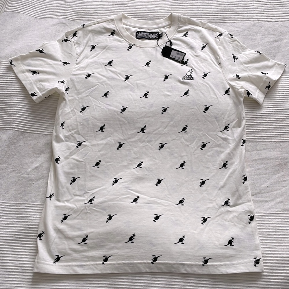 KANGOL All Over Print Off White Combo T-Shirt Size Small